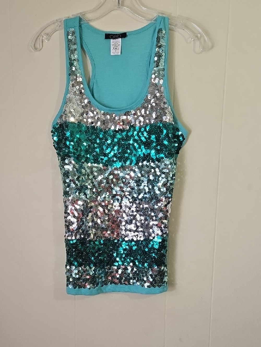 Aqua Sequin Tank Top Deb XL